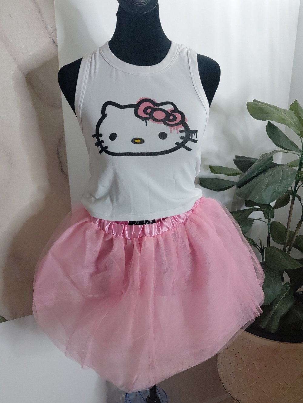 Hello Kitty White Tank Top with Pink Tulle Skirt Girls Dress